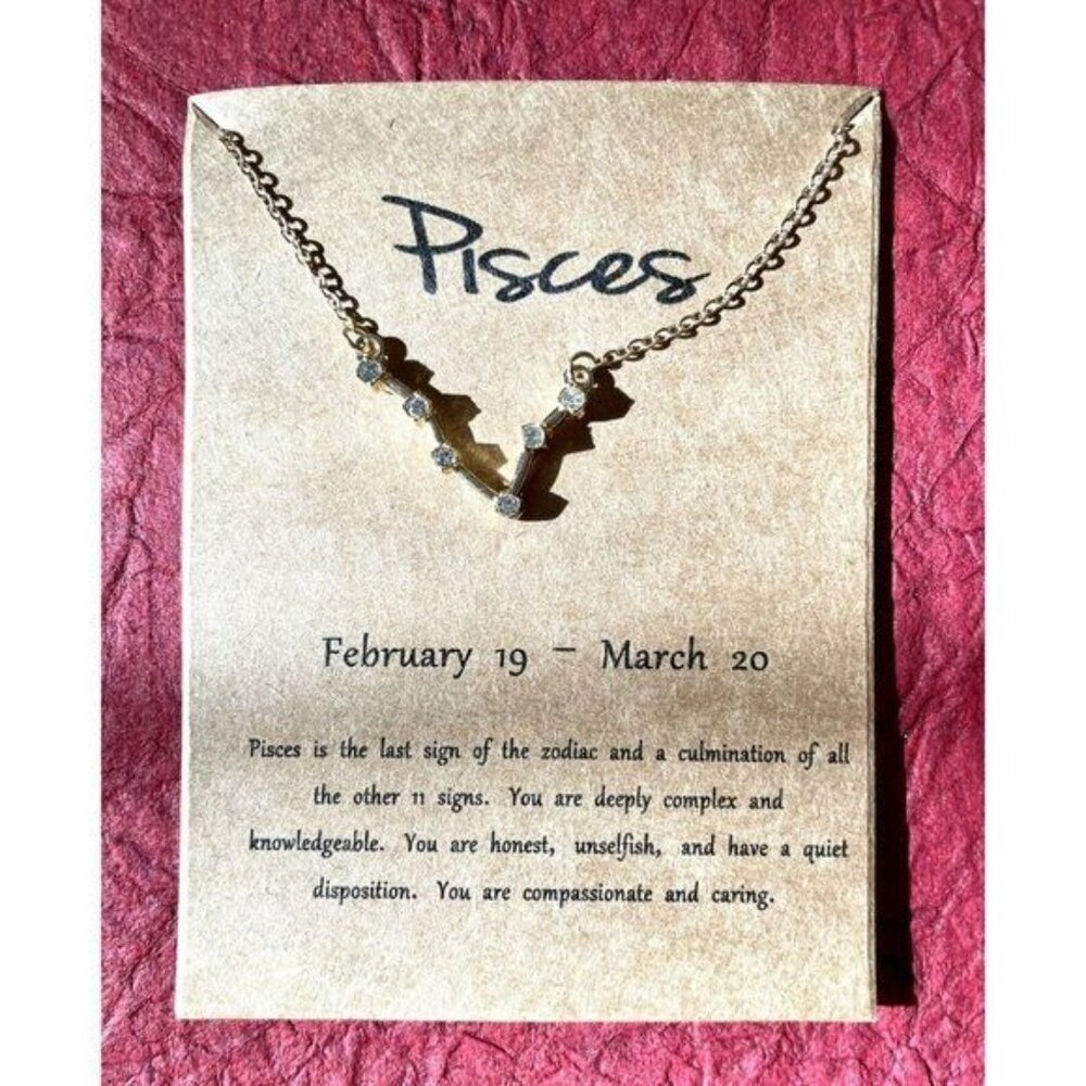 Gold Plated Necklace Pisces Zodiac Sign Constellation Cubic Zirconia